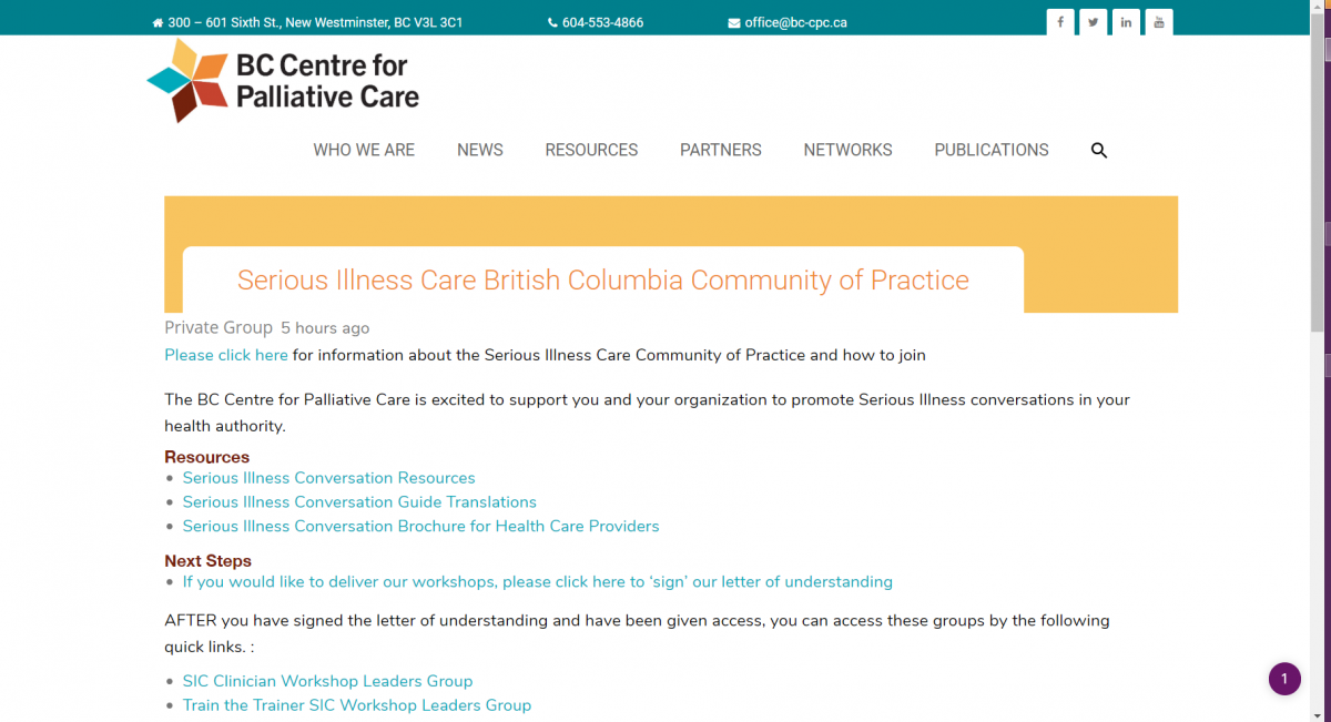 BC Centre for Palliative Care Website Design